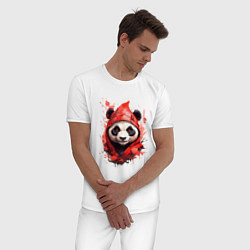 Пижама хлопковая мужская Модная панда в красном капюшоне, цвет: белый — фото 2