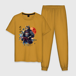 Пижама хлопковая мужская Cat samurai - bushido ai art, цвет: горчичный