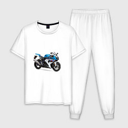 Пижама хлопковая мужская Крутой спортивный мотоцикл, цвет: белый