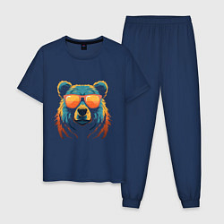 Пижама хлопковая мужская Медведь в оранжевых очках, цвет: тёмно-синий