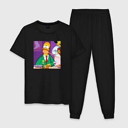 Пижама хлопковая мужская Гомер Симпсон спагетти болоньезе, цвет: черный
