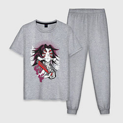 Пижама хлопковая мужская Клинок рассекающий демонов 1 Высшая Луна Кокушибо, цвет: меланж