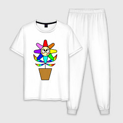 Пижама хлопковая мужская Цветок Радуга, цвет: белый