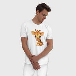 Пижама хлопковая мужская Портрет жирафёнка, цвет: белый — фото 2