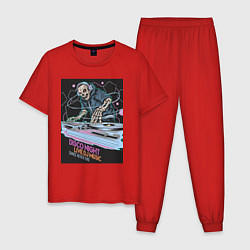 Пижама хлопковая мужская Диджей скелет в наушниках, цвет: красный