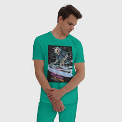 Пижама хлопковая мужская Диджей скелет в наушниках, цвет: зеленый — фото 2