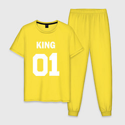 Пижама хлопковая мужская Футбольная надпись 01 король, цвет: желтый