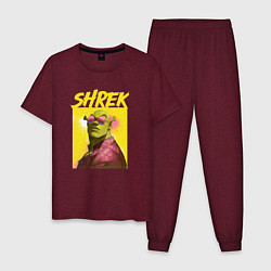 Пижама хлопковая мужская Shrek гигачад, цвет: меланж-бордовый