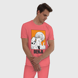 Пижама хлопковая мужская Человек-бензопила Denji Почита, цвет: коралловый — фото 2