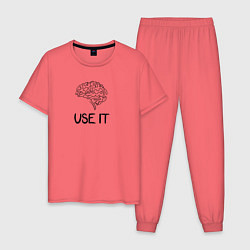 Пижама хлопковая мужская Use it brain, цвет: коралловый