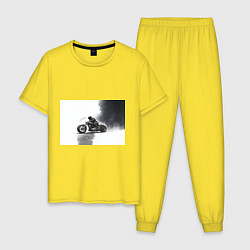 Пижама хлопковая мужская Крутой байкер скетч, цвет: желтый