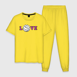 Пижама хлопковая мужская Love volley, цвет: желтый