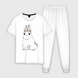 Пижама хлопковая мужская Кролик жует траву, цвет: белый