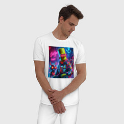 Пижама хлопковая мужская Барт Симпсон с котом роботом - нейроарт, цвет: белый — фото 2