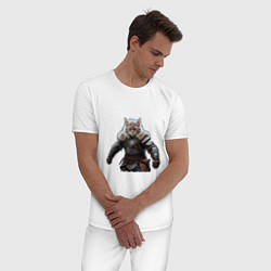 Пижама хлопковая мужская Viking strong cat, цвет: белый — фото 2