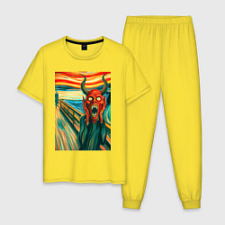 Пижама хлопковая мужская Демон кричит на картине Эдварда Мунка - мем искусс, цвет: желтый
