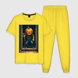 Пижама хлопковая мужская Монстр с косой, цвет: желтый