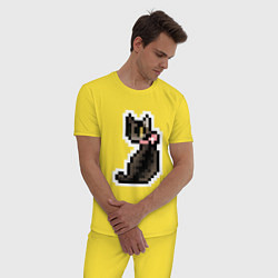 Пижама хлопковая мужская Милая пиксельная кошка с розовым ошейником, цвет: желтый — фото 2