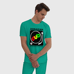 Пижама хлопковая мужская Ямайская звуковая система, цвет: зеленый — фото 2