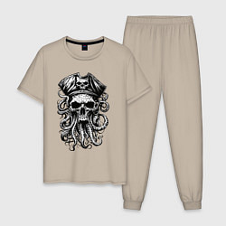 Пижама хлопковая мужская Octopus skull, цвет: миндальный