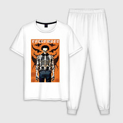 Пижама хлопковая мужская Cool skeleton - halloween poster, цвет: белый