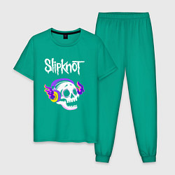 Пижама хлопковая мужская Slipknot - неоновый череп, цвет: зеленый