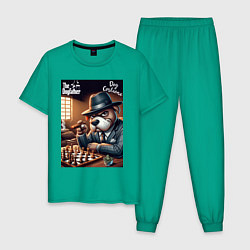 Пижама хлопковая мужская Партия в шахматы с крёстным отцом, цвет: зеленый