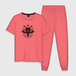Пижама хлопковая мужская Тату с летучей мышью для охотника на вампиров, цвет: коралловый