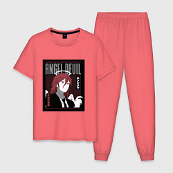 Пижама хлопковая мужская Человек-бензопила Angel Devil, цвет: коралловый