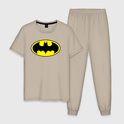Пижама хлопковая мужская Batman logo, цвет: миндальный