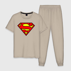 Пижама хлопковая мужская Superman logo, цвет: миндальный