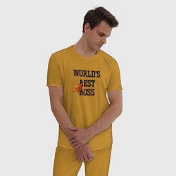 Пижама хлопковая мужская Worlds best boss, цвет: горчичный — фото 2