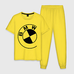 Пижама хлопковая мужская БМВ значок, цвет: желтый