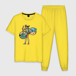 Пижама хлопковая мужская Девушка с великом, цвет: желтый