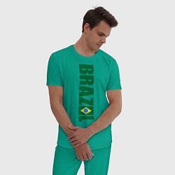Пижама хлопковая мужская Brazil Football, цвет: зеленый — фото 2