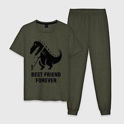 Пижама хлопковая мужская Godzilla best friend, цвет: меланж-хаки