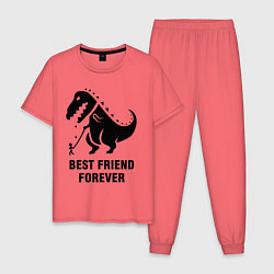 Пижама хлопковая мужская Godzilla best friend, цвет: коралловый