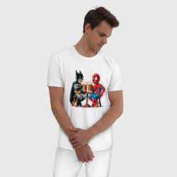 Пижама хлопковая мужская Бэтмен и человек Паук пьют пиво, цвет: белый — фото 2