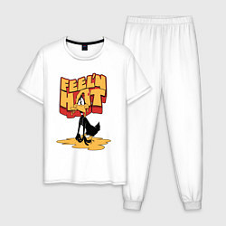 Пижама хлопковая мужская Даффи Дак тает от жары, цвет: белый