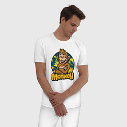 Пижама хлопковая мужская Monkey jungle, цвет: белый — фото 2