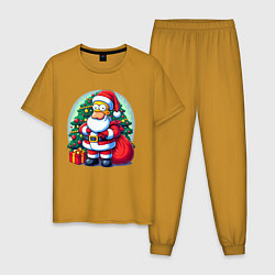 Пижама хлопковая мужская Santa Simpson - ai art, цвет: горчичный