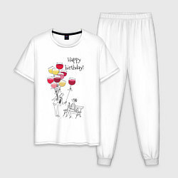 Пижама хлопковая мужская Happy Birthday air glasses, цвет: белый