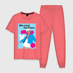 Пижама хлопковая мужская Я и мода pop art, цвет: коралловый