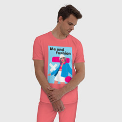 Пижама хлопковая мужская Я и мода pop art, цвет: коралловый — фото 2