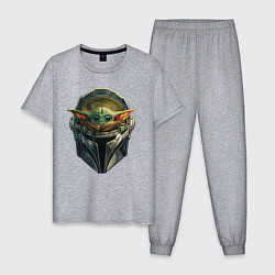 Пижама хлопковая мужская Малыш Грогу в шлеме Мандалорец, цвет: меланж