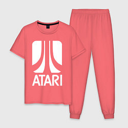 Пижама хлопковая мужская Atari logo white, цвет: коралловый