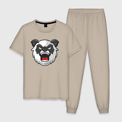 Пижама хлопковая мужская Angry panda, цвет: миндальный
