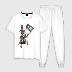 Пижама хлопковая мужская Мёртвый пират с флагом, цвет: белый