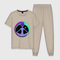 Пижама хлопковая мужская Alien Peace, цвет: миндальный