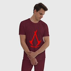 Пижама хлопковая мужская Assassins creed - shadows logotype, цвет: меланж-бордовый — фото 2